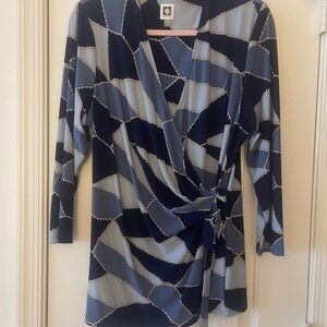 Geometric Blue Wrap Top